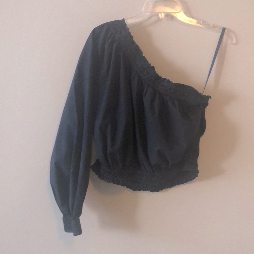 Free People Top Anabelle One Shoulder Blue SZ S